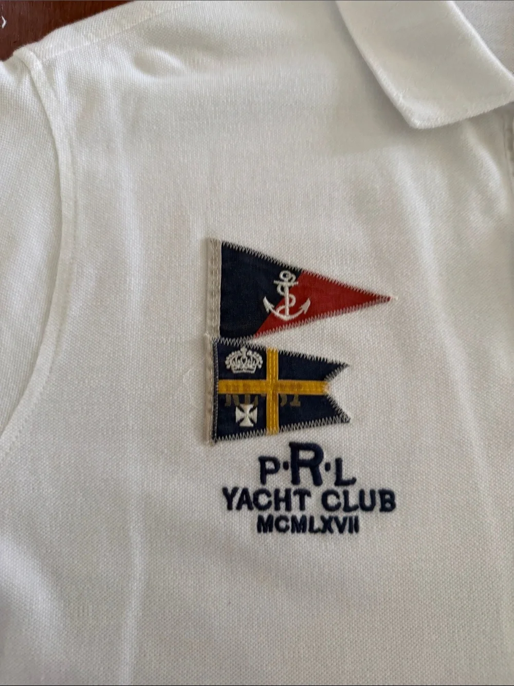Ralph Lauren White Polo with Red and Navy Stripes and Embroidered Pony